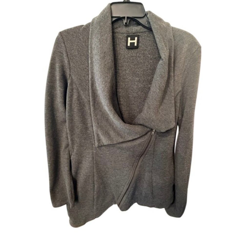 Heather by Bordeaux Womens Gray Asymmetrical Zip Sweater Cardigan Medium